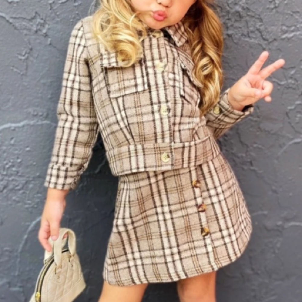 Mia Belle Brown Tweed Skirt Set Size 10 Girls.